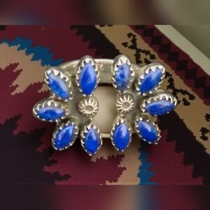 BLUE LAPIS FLOWER RING 925 STERLING SILVER SIZE 7